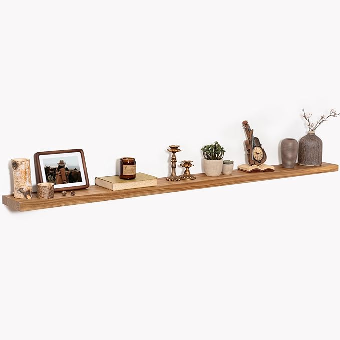 72" Floating Shelves for Wall, Rustic Elm Wood Floating Shelf for Home Decor, Wall-Mounted Display Shelves with Heavy-Duty Bracket, Long Floating Shelf for Bathroom, Kitchen, Natural Color-CasaMuseHome