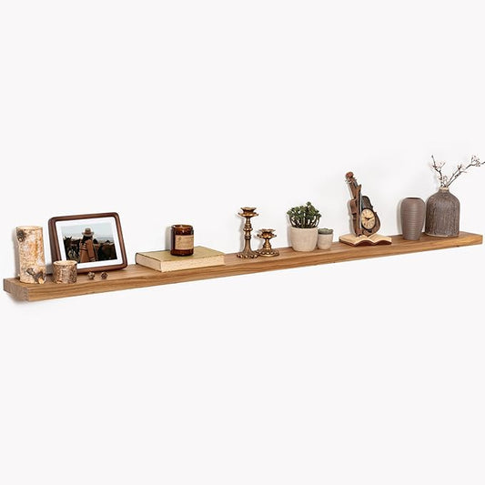 72" Floating Shelves for Wall, Rustic Elm Wood Floating Shelf for Home Decor, Wall-Mounted Display Shelves with Heavy-Duty Bracket, Long Floating Shelf for Bathroom, Kitchen, Natural Color-CasaMuseHome