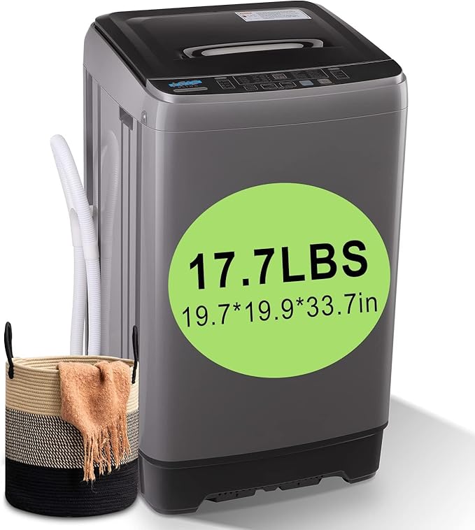 17.7 lbs Full Automatic Washing Machine with LED Display Compact Drain Dump, 10 Wash Programs and 8 Water Levels Ideal for Dorms, Apartments, RV, Grey (KB03-GREY6-3)-CasaMuseHome