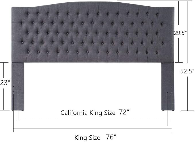 24KF Upholstered Tufted Button Linen Fabric Headboard,Comfortable Fashional Headboard King/CA King Size,Dark Gray-CasaMuseHome
