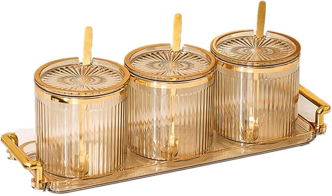 Acrylic Condiment Spice Jars,Condiment Spice Box With Lids and Spoons and Tray,Clear Plastic Sugar Salt Canisters,Seasoning Box 3 Pack,Seasoning Box Set for Kitchen to Storage Salt,Paprika,Sugar-CasaMuseHome