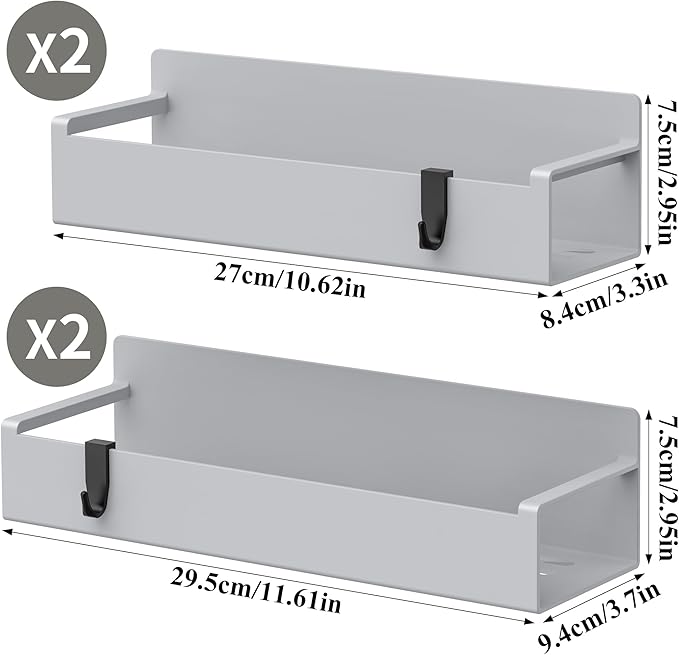 4 Pack Magnetic Spice Rack Organizer for Refrigerator and Oven, Light Gray Fridge Organizers and Storage for Kitchen-CasaMuseHome
