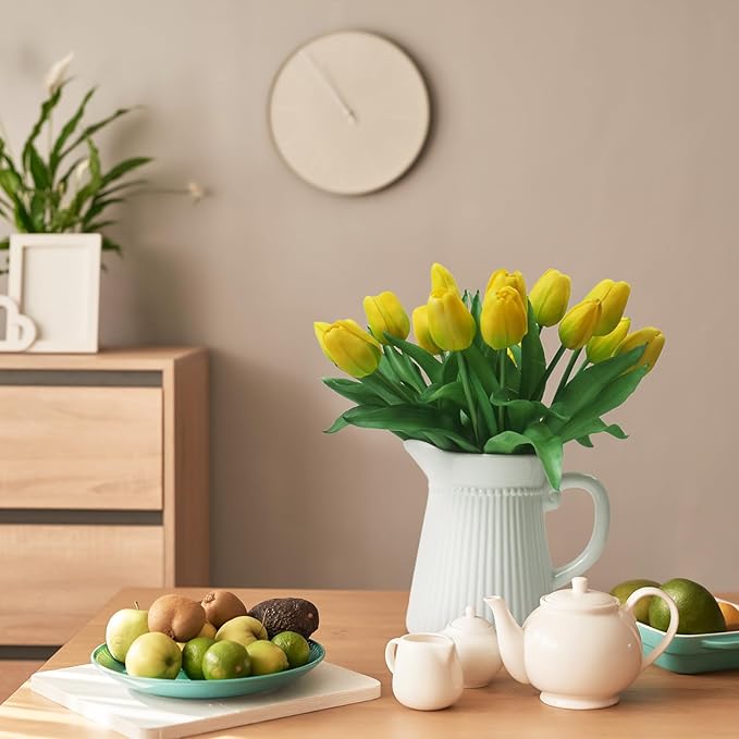15pcs Artificial Tulips Flowers, Fake Tulips Real Touch, Faux Latex Bouquets, for Party Wedding Home Room Decoration (Yellow)-CasaMuseHome