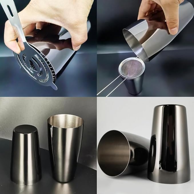 22-Piece Cocktail Shaker Set, 25/20oz Bartender Kit, Bartending Stainless Steel Bar Tools Sets for Drink Mixing, Boston Cocktail Shakers with Stand Recipes Booklet (Black-25-20oz)-CasaMuseHome