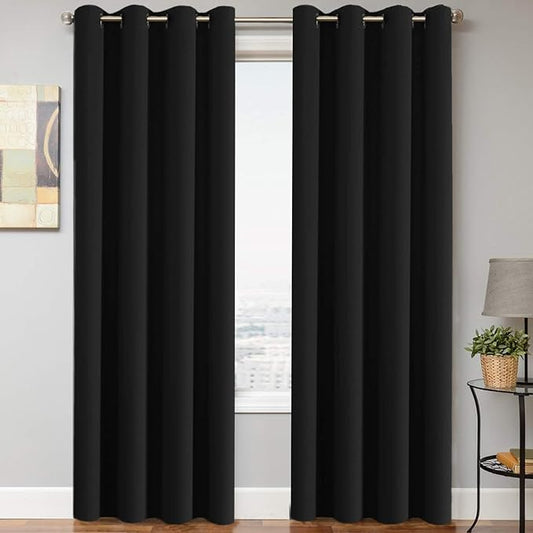 H.VERSAILTEX Thermal Insulated Grommet Blackout Curtains for Bedroom (2 Panels, 52 x 96 -Inch,Solid Black)-CasaMuseHome