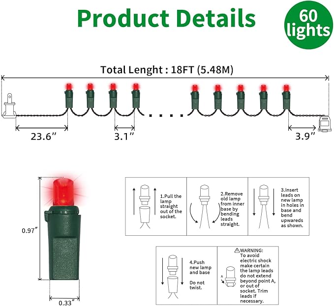 60 Count Red -String Lights - LED Christmas Lights, Mini led Lights for Indoor Outdoor Home Holiday Party Wedding Independence Day Decoration-CasaMuseHome