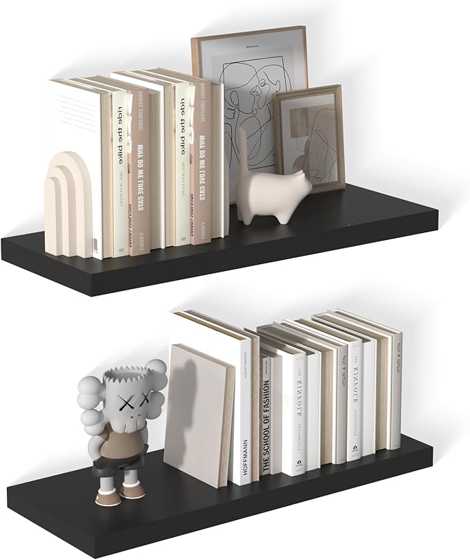 12 Inch Deep Floating Shelves for Wall 2 Pack Floating Shelves Large Storage Space Wall Mount Shelf for Living Room Kitchen Bathroom 30" W x 12" D x 1.2" H Black-CasaMuseHome