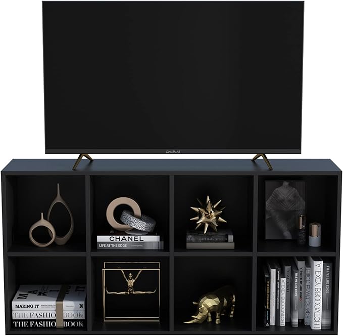 8-Cube Storage Shelf Bookcase - Wooden 4-Tier Floor Standing Open Bookshelf, Modern TV Stand up to 55 Inchs for Home and Office, Black-CasaMuseHome