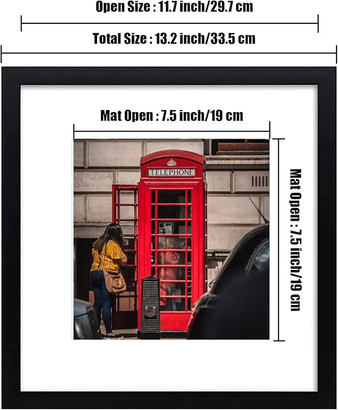 12x12 Picture Frame Set of 6, Display Pictures 8x8 with Mat or 12x12 Without Mat for Wall Mounting,Black-CasaMuseHome