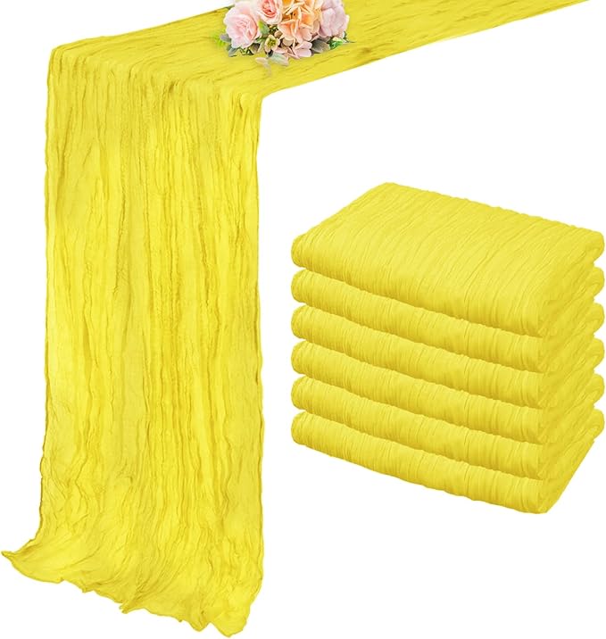 6 Pack Yellow Cheesecloth Table Runner 20 x 120 Inch Long Rustic Gauze Cheese Cloth Table Runner for Wedding 10FT Bridal Baby Shower Table Decorations Boho Fabric Sheer Birthday Party Table Decor-CasaMuseHome