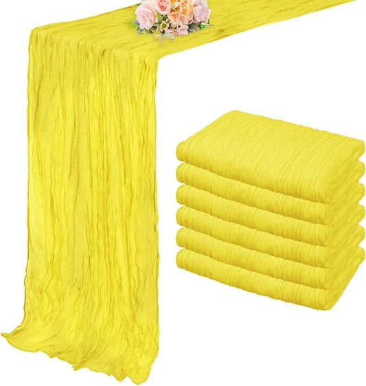 6 Pack Yellow Cheesecloth Table Runner 20 x 120 Inch Long Rustic Gauze Cheese Cloth Table Runner for Wedding 10FT Bridal Baby Shower Table Decorations Boho Fabric Sheer Birthday Party Table Decor-CasaMuseHome