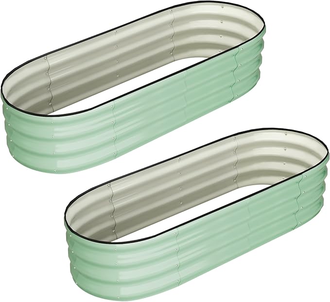 2 Pcs 4.5x2x1.5ft Oval Raised Garden Bed,Galvanized Raised Beds,Open-Ended Base Metal Raised Planter Beds,Garden Bed Outdoor,Planter Raised Boxes for Vegetables,Flowers,Tool-Free Asse,Green-CasaMuseHome