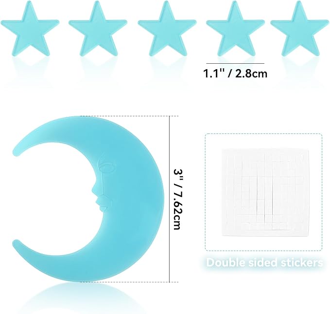 100 Stars and 1 Moon Glow in The Dark Luminous Fluorescent 3D Plastic Glow Stars Moon for Ceiling, Glowing Wall Stickers Create a Realistic Starry Sky, Room Decorations (Blue)-CasaMuseHome