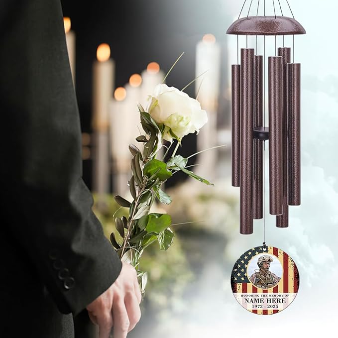 36inch Personalized Wind Chimes, Memorial Wind Chimes for US Veteran, Wind Chime for Loss of Loved Dad/Mom, Sympathy Memorial Gifts, Thank You Veteran Solider-CasaMuseHome