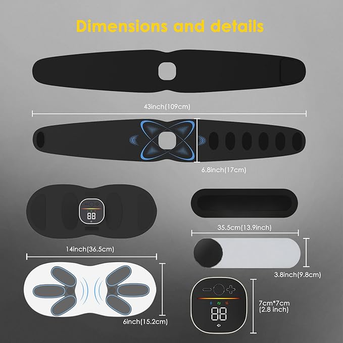 Ab Stimulator Muscle Toner, Abs Stimulator Abdominal Massage Belt with Heat for Belly Fat Burning & Cellulite Melting & Stomach Smooth Firming, Lower Back Massager for Women Men Pain Relief Gifts-CasaMuseHome