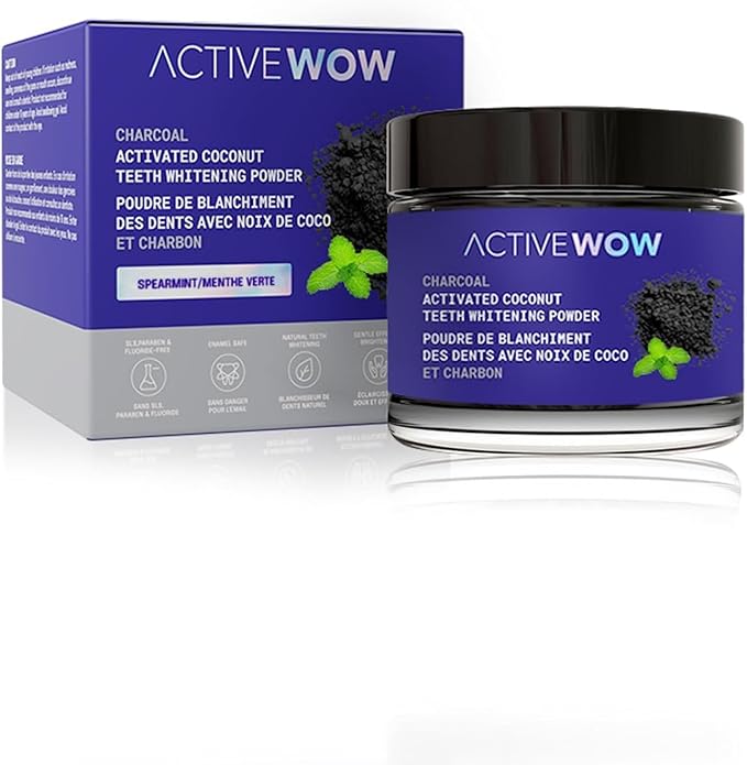 Active Wow Activated Coconut Charcoal Powder - Natural Whitening, Fluoride Free, Sulfate & Paraben Free, Spearmint Toothpaste Powder, 20g-CasaMuseHome