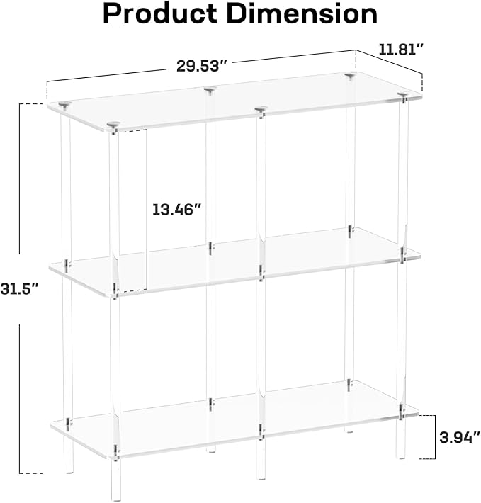 Acrylic Console Table, 29.53" Modern Entryway Table with Storage Shelves, 3 Tier Layer Storage for Foyer, Living Room, Clear.-CasaMuseHome