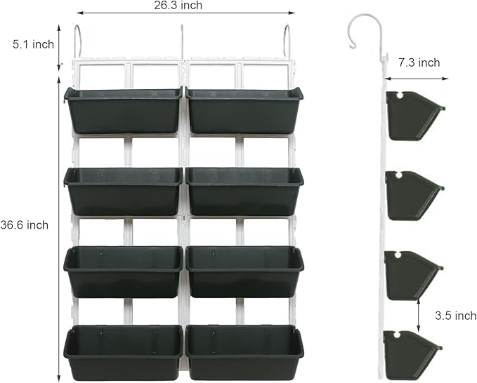 8 Pockets Vertical Planters,Wall Mounted Plastic Plant Grow Pots,Wall Pocket Planters for Indoor,Outdoor,Balcony,Garden Decoration,Green-CasaMuseHome