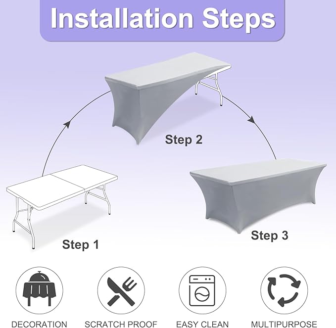 ABCCANOPY 6 FT Grey Spandex Table Cover Stretch Fitted Wrinkle Resistant Tablecloth Reuse for Rectangular Folding Table Patry Event Wedding Banquet Protector-CasaMuseHome