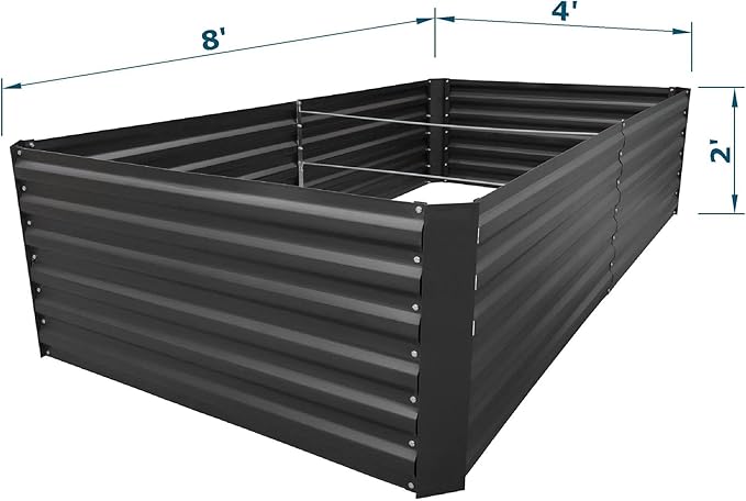 8x4x2FT Metal Raised Garden Bed Kit, Galvanized Outdoor Garden Bed Planter Box for Vegetables, Flowers, Herbs, Succulents and More, Black-CasaMuseHome