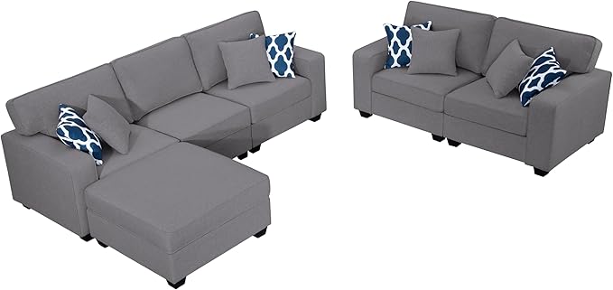 L Lengend Vansen Modular Sectional Sofa U Shaped Couch with Ottoman Modern Reversible Corner Sectional Couch for Living Room (Dark Grey, 2+3 with Ottoman)-CasaMuseHome
