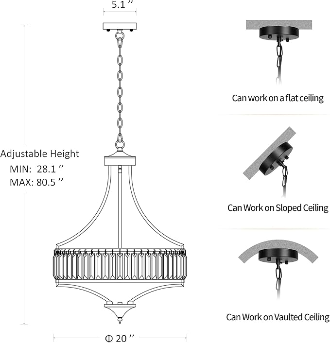 20" Brushed Nickel Chandeliers for Dining Room, 5-Light Modern Crystal Chandelier for Entryway, Hanging Round Light Fixture for Kitchen Island Living Room Bedroom Office Bathroom Staircase-CasaMuseHome