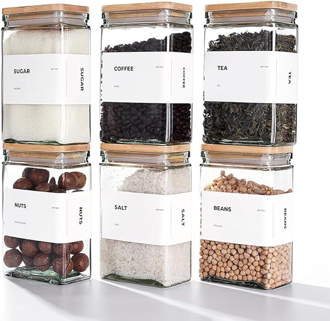 27 oz Glass Storage Jars with Bamboo Lid, set of 6, glass canisters with airtight lids, Clear jars with lids for Cookie, Candy, Tea, Coffee Bean and Rice (White)-CasaMuseHome