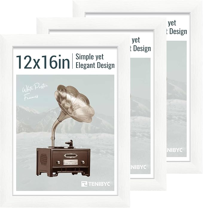 12x16 Picture Frame 3 pk - White Woodgrain, HD Tempered Glass, Wall Gallery Photo Frame-CasaMuseHome