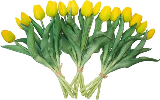15pcs Artificial Tulips Flowers, Fake Tulips Real Touch, Faux Latex Bouquets, for Party Wedding Home Room Decoration (Yellow)-CasaMuseHome