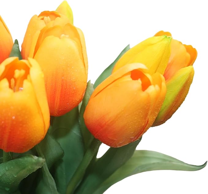 15pcs Artificial Tulips Flowers, Fake Tulips Real Touch, Faux Latex Bouquets, for Party Wedding Home Room Decoration (Orange)-CasaMuseHome