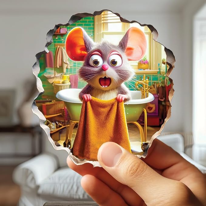 3D Mouse Sticker - Shower - Mousehole Wall Sticker Decal - Removable Bathroom Decor - Kids Room - Peel & Stick - Whimsical Home Decor - MICESTERPIECE-CasaMuseHome