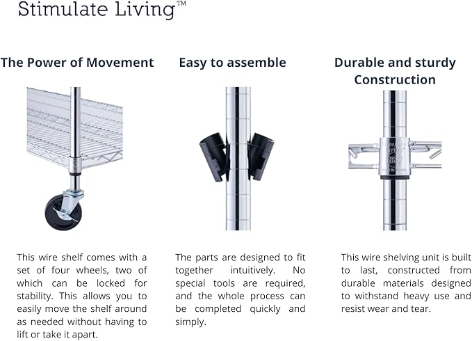 60"x18"x72" Prime Heavy Duty Chrome 4-Tier Wire Shelving NSF 3200 LBS MAX Capacity Storage Rack for Commercial, Hospital, School, Garage, and Kitchen Uses (with Wheels)-CasaMuseHome