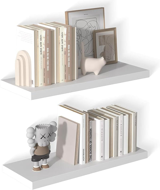 12 Inch Deep Floating Shelves for Wall 2 Pack White Floating Shelves Large Storage Space Wall Mount Shelf for Living Room Kitchen Bathroom 30" W x 12" D x 1.2" White-CasaMuseHome