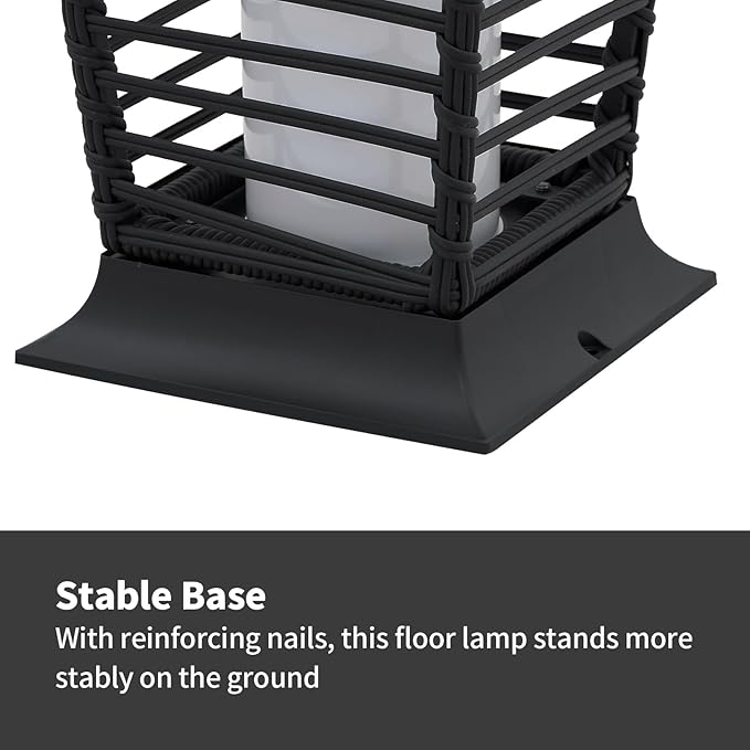 2 Pieces Outdoor Floor Lamp Weather-Resistant Outdoor Wicker Light Solar Powered Lantern Deck Lights for Patio Yard Garden-CasaMuseHome