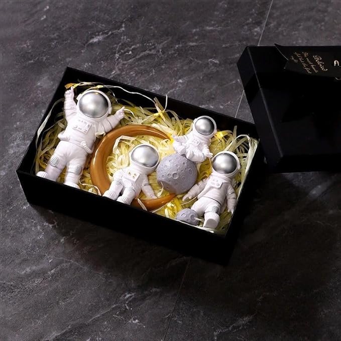4 Pcs Silver White Astronaut Statues Set, Spaceman Sculpture Figurines Home Ornament Cake Toppers Gift-CasaMuseHome