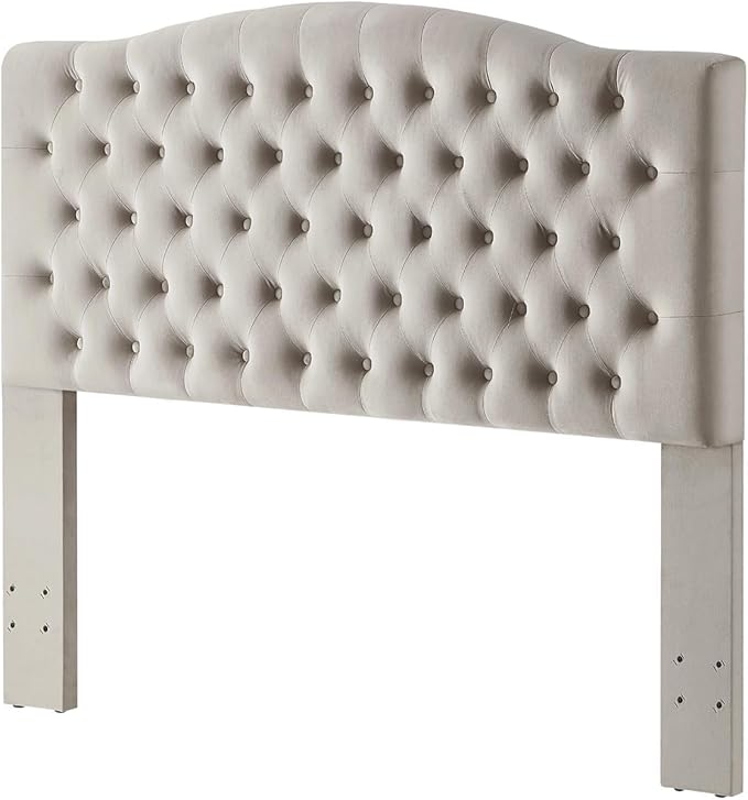 24KF Upholstered Tufted Button Velvet Headboard,Comfortable Fashional Headboard Queen/Full Size,Taupe-CasaMuseHome
