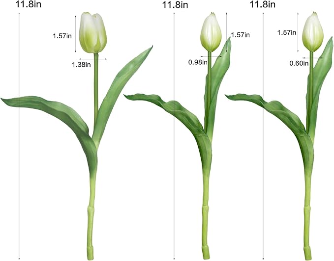 15pcs Artificial Tulips Flowers, Fake Tulips Real Touch, Faux Latex Bouquets, for Party Wedding Home Room Decoration (White)-CasaMuseHome