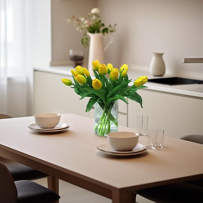 15pcs Artificial Tulips Flowers, Fake Tulips Real Touch, Faux Latex Bouquets, for Party Wedding Home Room Decoration (Yellow)-CasaMuseHome