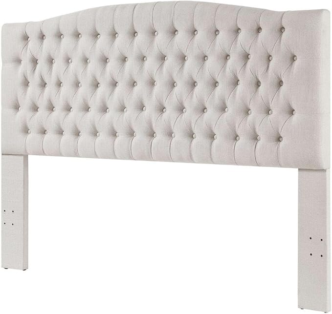24KF Upholstered Tufted Button Linen Fabric Headboard,Comfortable Fashional Headboard King/CA King Size,Ivory-CasaMuseHome