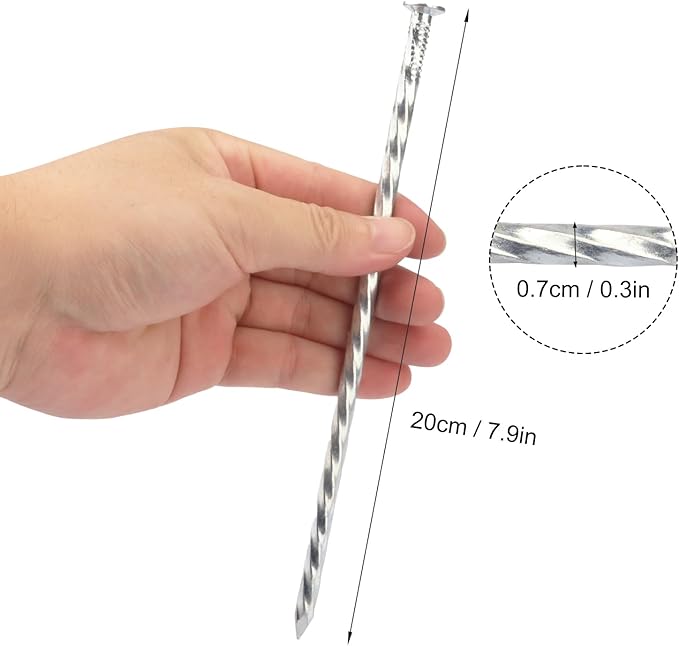 60 PCS 8 Inch Spiral Metal Galvanized Landscape Spikes, Galvanized Non-Rust Metal Garden Stakes, Garden Nails for Artificial Turf, Weed Barrier, Tent, Carpentry and More, by GENHAKON.-CasaMuseHome