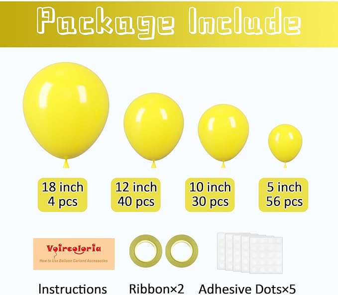 130pcs Yellow Balloons Different Sizes 18" 12" 10" 5" Party Latex Balloons for Boys Girls Birthday Baby Shower Gender Reveal Wedding Sunflower Party Decorations-CasaMuseHome