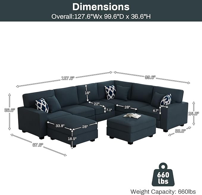 L Lengend Vansen Modular Sectional Sofa U Shaped Couch with Ottoman Modern Reversible Corner Sectional Couch for Living Room (Charcoal, U Shaped Sofa-3)-CasaMuseHome