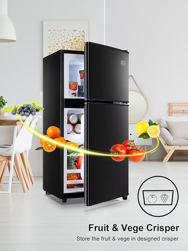 3.5 Cu.Ft Refrigerator 2 Door 7 Level Adjustable Thermostat Control Top-Freezer Refrigerator Lock Fresh Energy Saving Black (KB03-FLS-80-BLACK)-CasaMuseHome