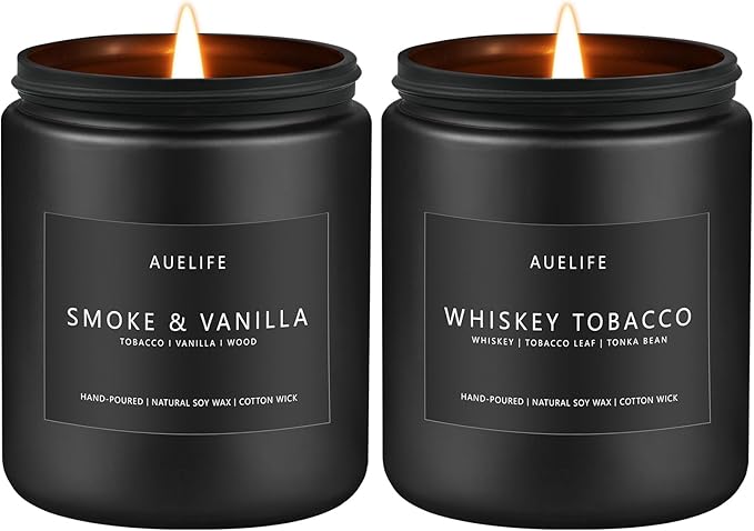 2 Pack Candle | Smoke & Vanilla + Whiskey Tobacco - Candles for Men - Masculine Candle, Soy Candles for Home Scented - Gifts for Men, Home Fragrance Manly Gifts - Each of 7oz-CasaMuseHome