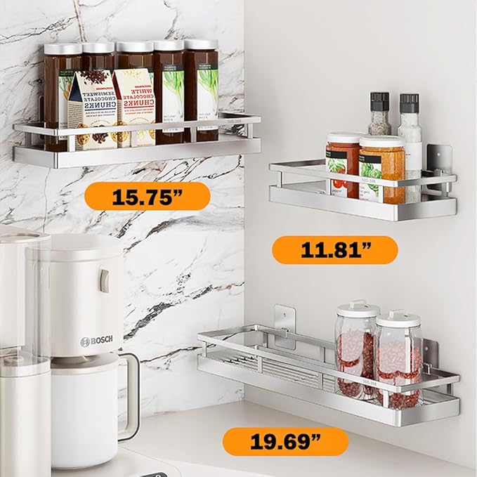 2PCS Kitchen Spice Rack, SUS304 Stainless steel Wall Mount Storage Rack, Seasoning Container, 15.7Inch Spice Organizer, Kitchen Seasoning Hanging Rack, Bathroom Shelf for Storing Toiletries-CasaMuseHome