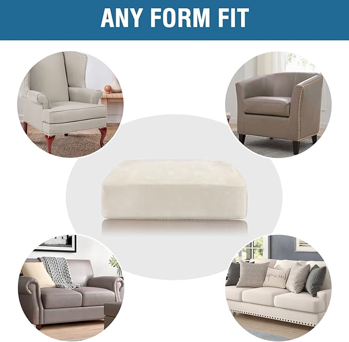 H.VERSAILTEX Velvet Stretch Couch Cushion Cover Plush Cushion Slipcover for Chair Cushion Furniture Protector Seat Cushion Sofa Cover (1 Piece Armchair Cushion Covers, Porcelain)-CasaMuseHome