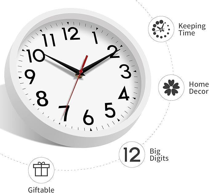 12 Inch Wall Clock Battery Operated Silent Non Ticking Analog Modern Decorative for Office Kitchen Outdoor Living Room Classroom Bedroom Bathroom School(White)-CasaMuseHome