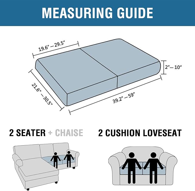 H.VERSAILTEX Super Stretch Individual Seat Cushion Covers Sofa Covers Couch Cushion Covers Slipcover Sets Thick Jacquard Textured Twill Fabric (2 Piece Medium Sofa Cushion Covers, Island Fossi)-CasaMuseHome