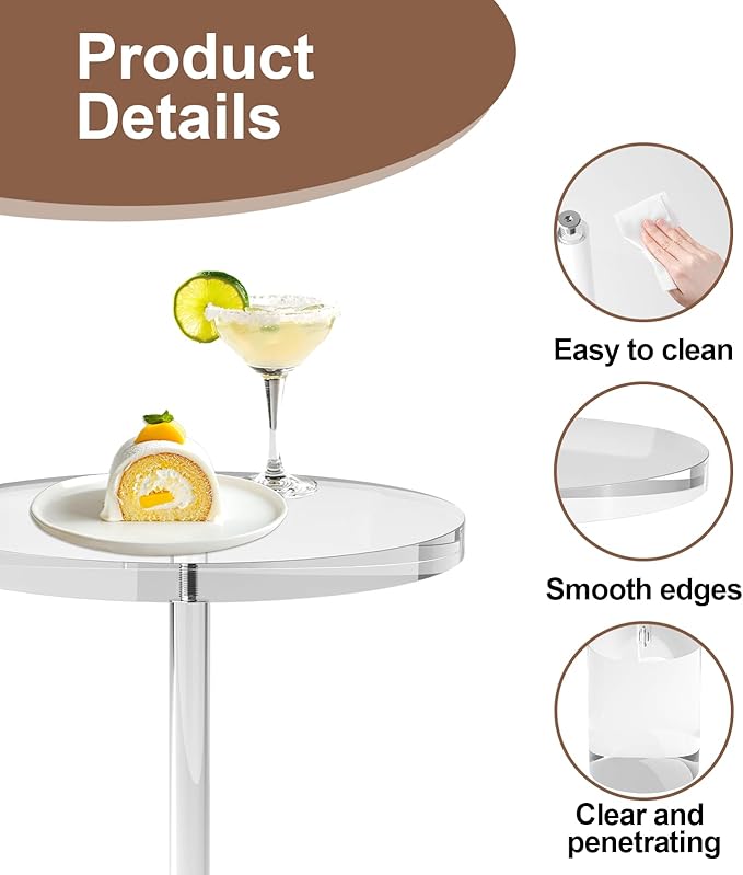 Acrylic End Table, Modern Minimalist Acrylic Side Tables, Clear Side Table for Living Room, Bedroom, Office, Drink Table (12" D x 12" W x 21" H, Transparent)-CasaMuseHome