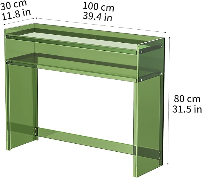 Acrylic Console Table, Entryway Table with Storage Shelves (Green)-CasaMuseHome